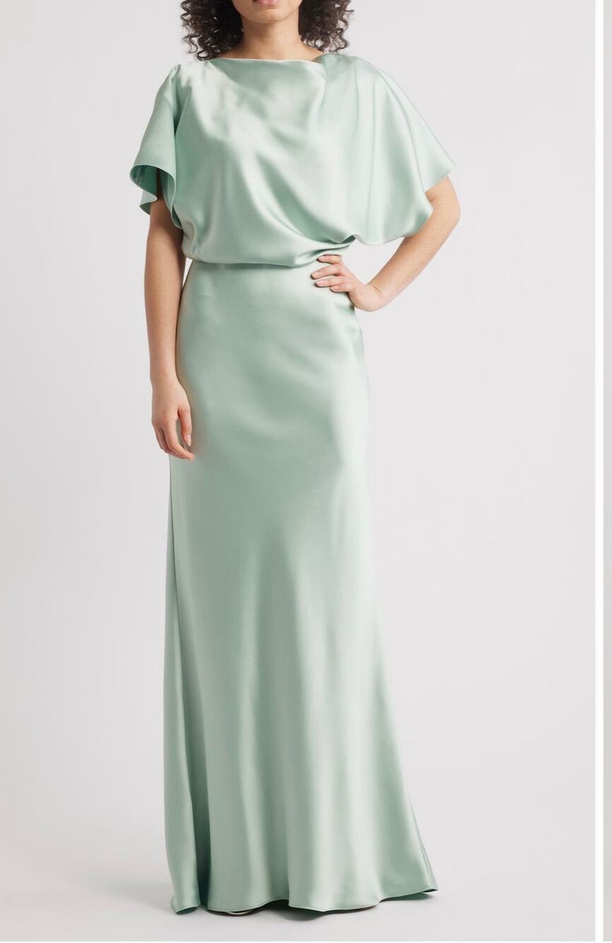 Amsale Sage Green Blouson Bodice Bias Cut Satin Gown - Size 2